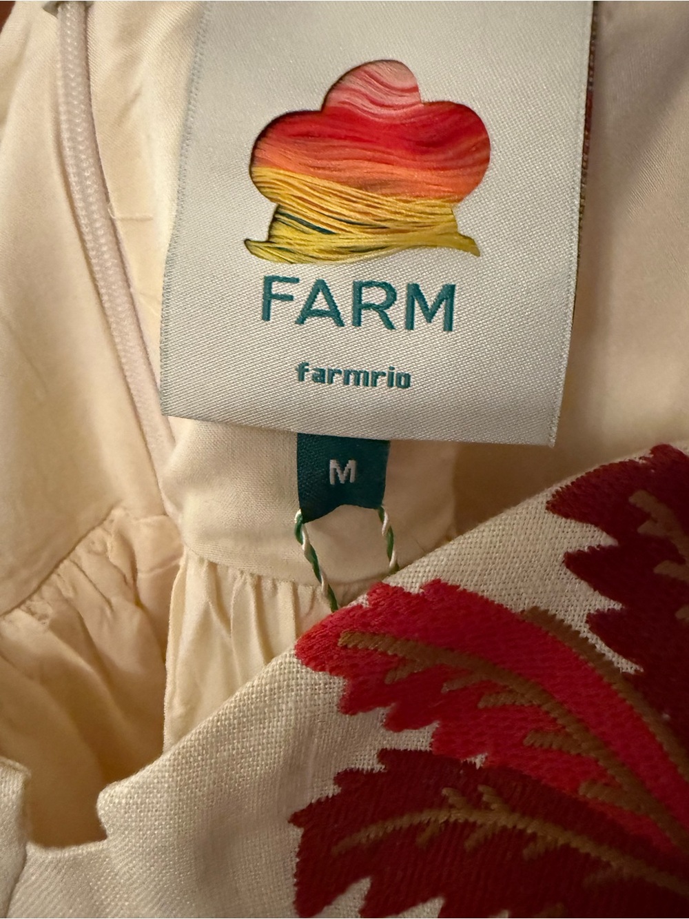 FARM Rio Cream Spaghetti-Strap Dress with Pink Palm Embroidery - Picture 5 of 7